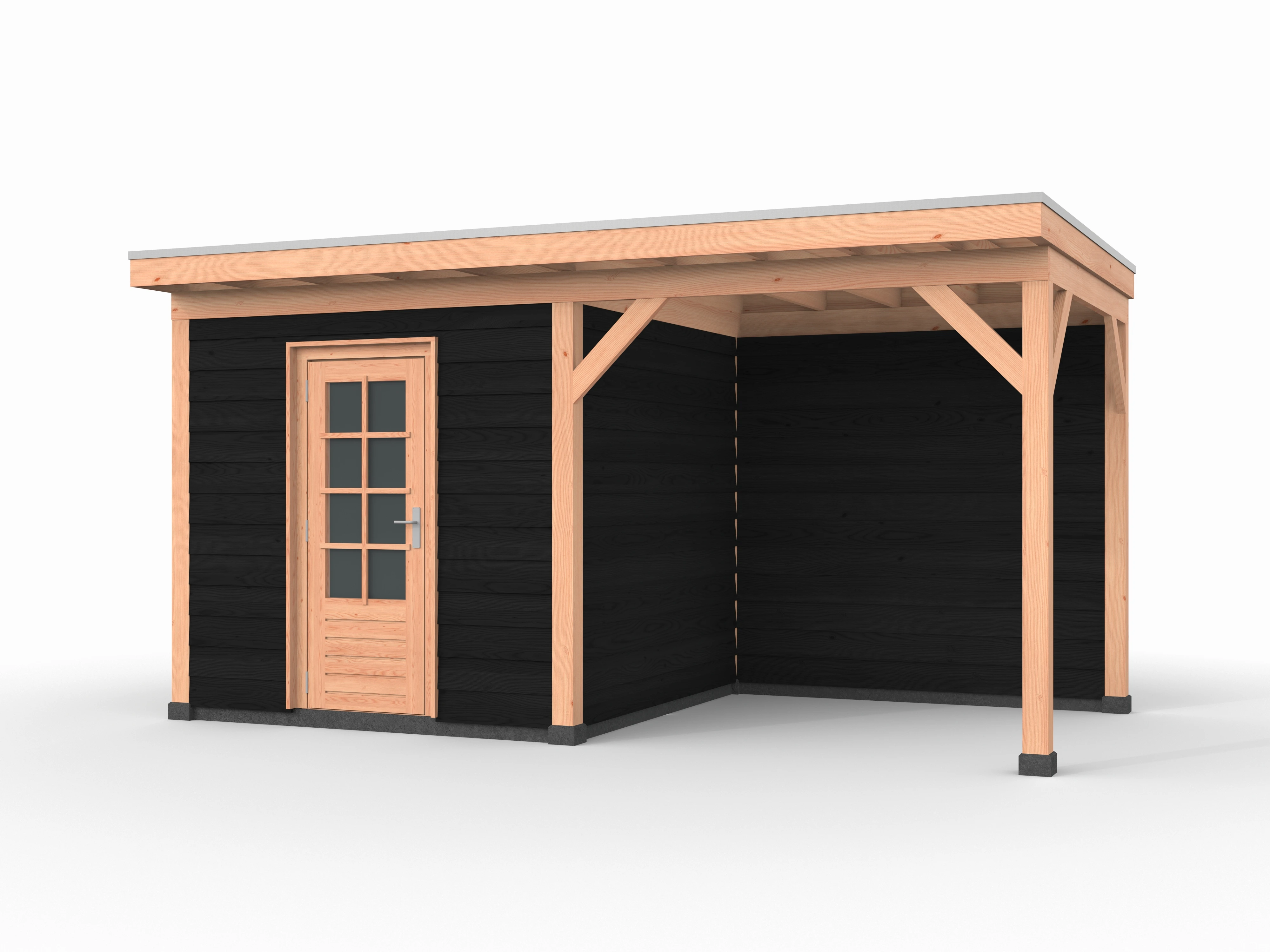 Douglas overkapping, 500 x 250, met schuur en achterwand, Westwood Comfort Zwart - Afbeelding 1
